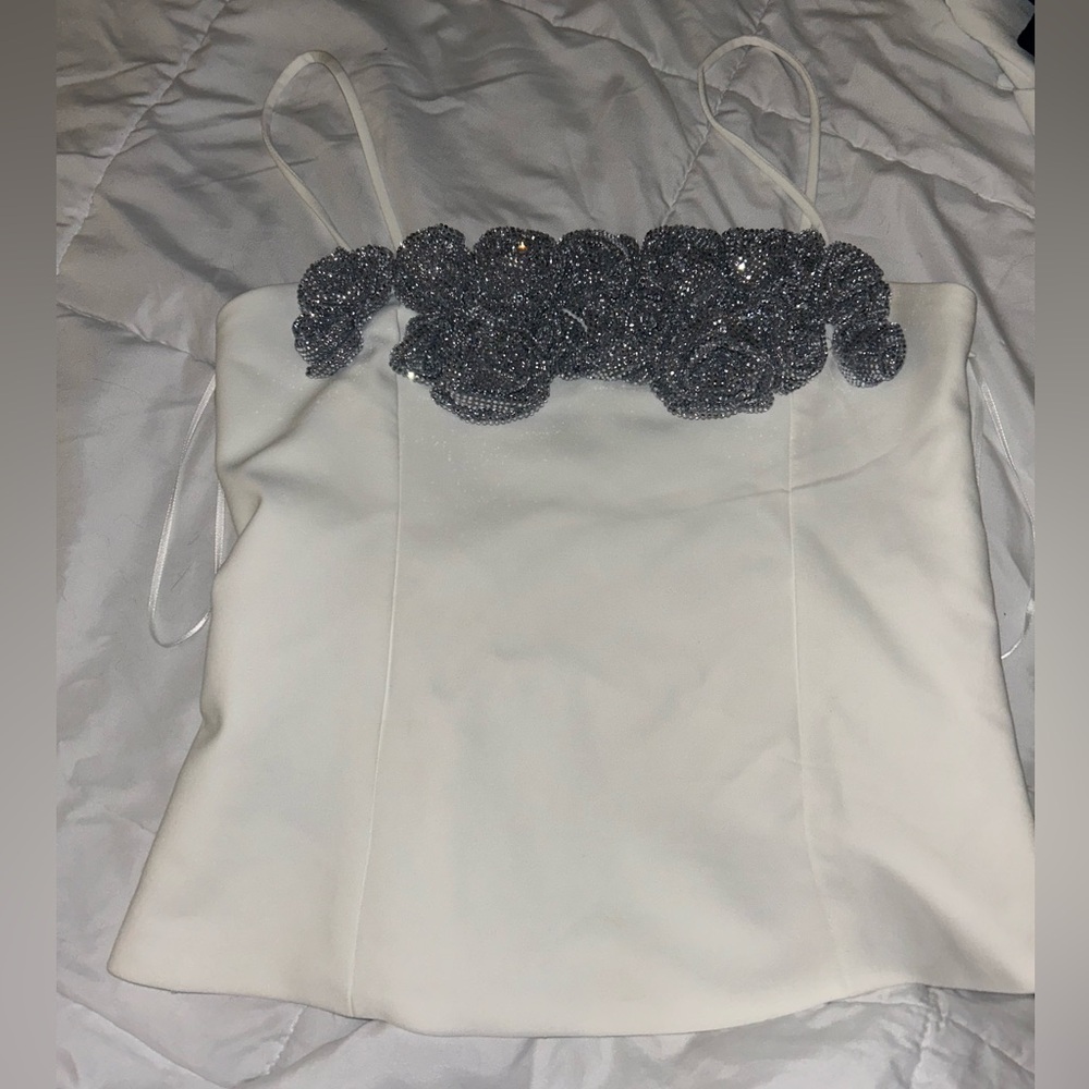 ZARA Floral Rhinestone tank top